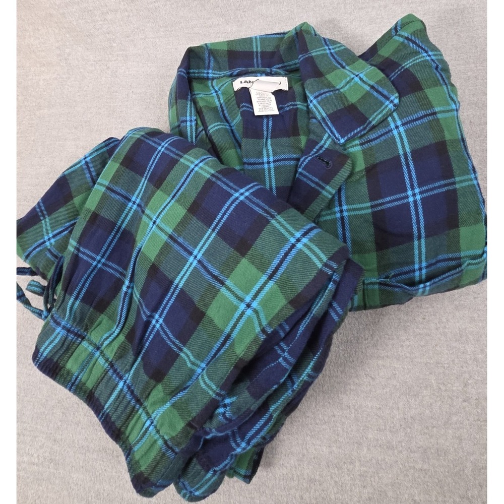 Lands End Mens S Pajama Set Green Blue Lightweight Flannel Plaid Loungewear